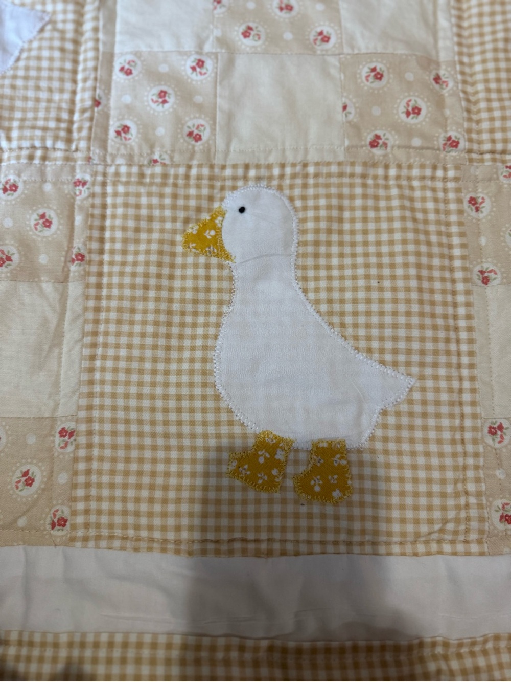 Gingham Goose Applique Baby Quilt handmade